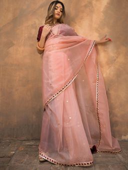 POMCHA - Peach Blossom Organza Saree With Unstitched Blouse