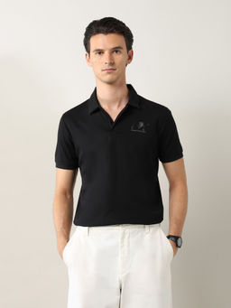 Arrow Newyork - Men Black Cotton Collar Neck Polo T-Shirt