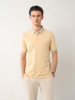 Arrow - Men Beige Cotton Collar Neck Polo T-Shirt
