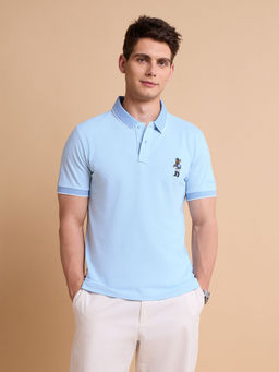 U.S. POLO ASSN. - Men Blue Cotton Collar Neck Polo T-Shirt