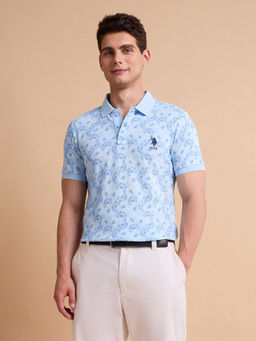 U.S. POLO ASSN. - Men Blue Cotton Collar Neck Polo T-Shirt