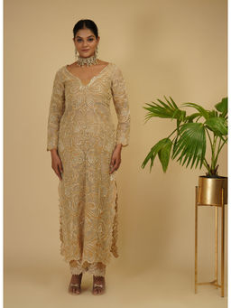 Farha Syed - Gold Embroidered Kurta (Set of 2)