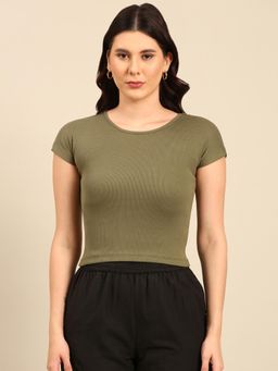 De Moza - Women Casual Crop Top Olive Green