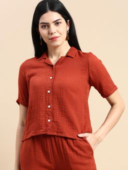 De Moza - Women Casual Shirt Rust Orange