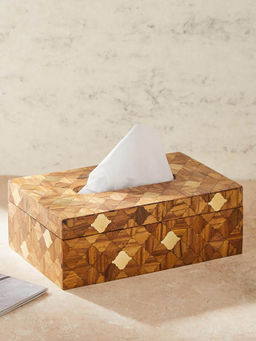 Fabindia - Brown Soha Wooden Cutwork Tissue Box