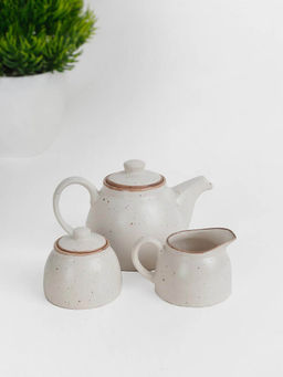 Fabindia - Ivory Kadir Glazed Ceramic Teapot 3Pc Set