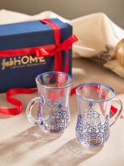 Fabindia - Blue Gulmohar Decaled Glass Cup (Pack of 2)