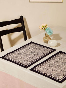 Fabindia - Black Bagh Cotton Printed Mat (Pack of 6)