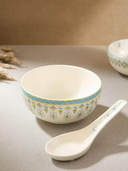 Fabindia - Sangam Ceramic Soup Bowl with Spoon (Set of 2)