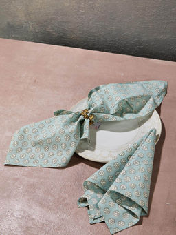 Fabindia - Blue Khus Cotton Printed Napkin (Pack of 6)