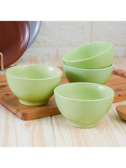 Femora - Matte Finish Ceramic Bowl (300ml) Small Serving Soup Cereal Bowl Green (Pack of 4)