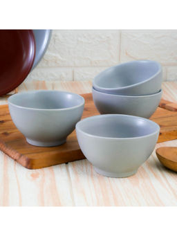 Femora - Matte Finish Ceramic Bowl (300ml) Small Serving Cereal Bowl Grey (Pack of 4)