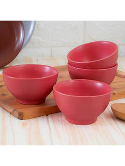 Femora - Matte Finish Ceramic Bowl (300ml) Small Serving Cereal Bowl Pink (Pack of 4)