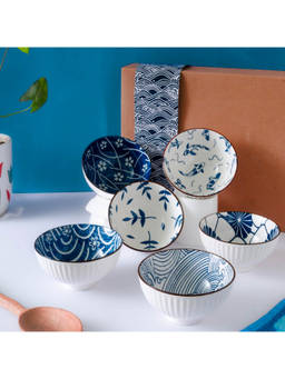 Femora - Bowl Elegant Serving Bowls, Gift-Pack Ideal for Gifting-Arabesque Print (Pack of 6)