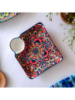 Femora - Chip and Dip Snack Plate with Dip Section Red Aboriginal print