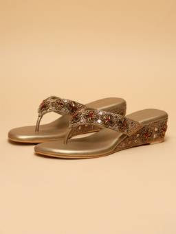 ERIDANI - Roohee Antique Embellished Toe Post Wedges Heels for Women