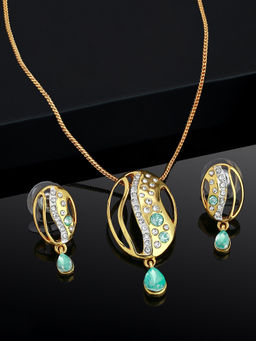 Estele - Gold Plated Circular Designer Pendant Necklace with Crystals for Women (Set of 2)