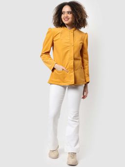 Campus Sutra - Womens Yellow Solid Regular Fit Blazer