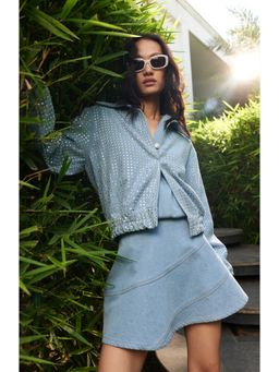 Kay Kay BY KKHUSHI SAHAII - Womens Blue Lilyanna Denim Bomber Jacket