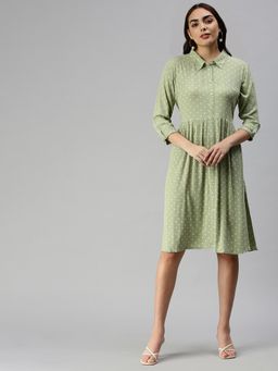 SHOWOFF - Women Green Polka Dots Collar Neck Dress
