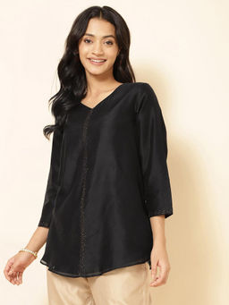 Fabindia - Black Cotton Silk Embroidered Tunic