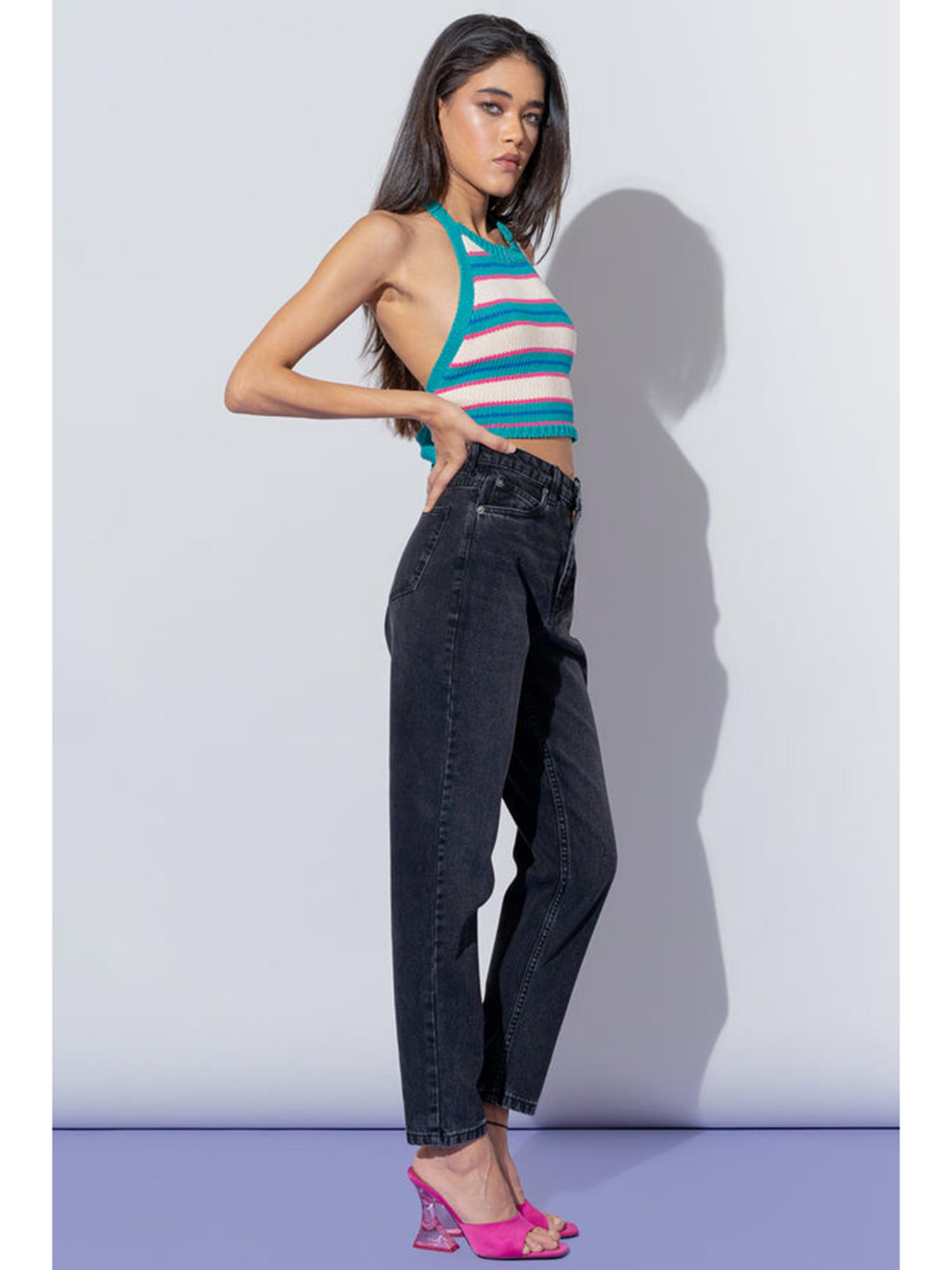 Buy FREAKINS Charcoal Black Mom Fit 