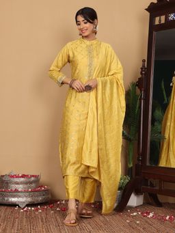Varanga - Pure Silk Yellow Woven Sequins Design Kurta with Pant and Dupatta (Set of 3)