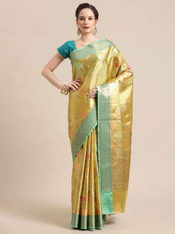 Banarasi Silk Works - Antique Gold Tissue Meena Jaal Border Saree with Unstitched Blouse