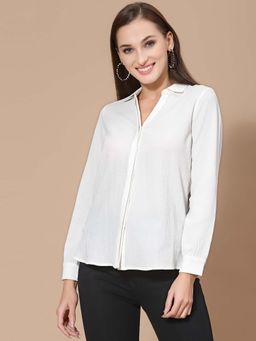 Strong And Brave - Women White Textured Shirt
