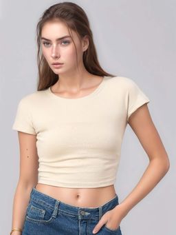98 Degree North - Women Cotton Fitted Crop Top - Beige