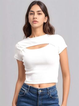 98 Degree North - Women Cotton Fitted Crop Top - Off White