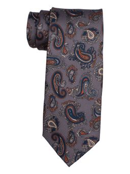 The Tie Hub - Grey Paisley 100 Perc Como Silk Necktie