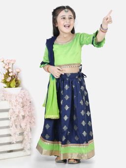 BownBee - Chiffon Brocade Lehenga Choli For Girls-blue (Set of 3)