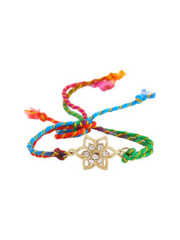 Estele - Gold Plated Daffodil Flower Rakhi with Crystals and Multi Colored Silk Thread