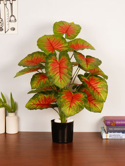 ARICK DECOR - Artificial Green Caladium Plant In Black Pot