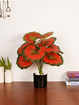ARICK DECOR - Artificial Red Calathea 55Cm Faux Peacock Prayer Plant with Pot