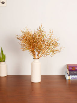 ARICK DECOR - Artificial Gold Sparkle Curly Flower Stub Stem Plant with Pot