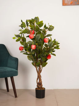 ARICK DECOR - 5Ft Artificial Green Apple Plant with Red Fruits & Pot