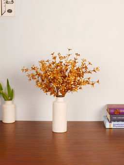 ARICK DECOR - Artificial Gold Sparkle Curly Flower Stub Stem Plant with Pot