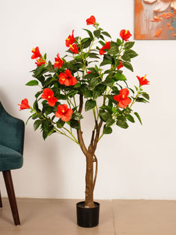 ARICK DECOR - 4.3Ft Artificial Green Hibiscus Plant with Pot