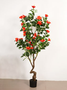 ARICK DECOR - 6Ft Artificial Green Hibiscus Flower Plant with Pot
