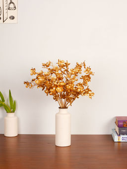 ARICK DECOR - Artificial Gold Sparkle Curly Flower Stub Stem Plant with Pot