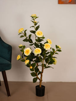 ARICK DECOR - 3.6Ft Artificial Green Camellia Flowers Plant with Pot