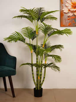 ARICK DECOR - 5Ft Artificial Green Golden Areca Palm Plant with Pot