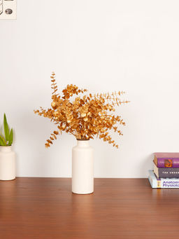 ARICK DECOR - Artificial Gold Sparkle Curly Flower Stub Stem Plant with Pot