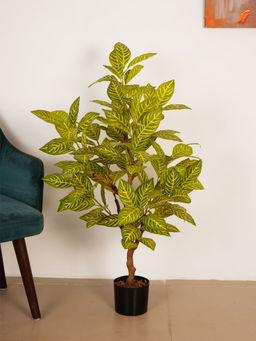 ARICK DECOR - 4Ft Artificial Green Realistic Croton Plant with Pot