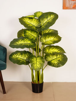 ARICK DECOR - 4Ft Artificial Green Dieffenbachia Plant in Black Pot