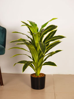 ARICK DECOR - 3Ft Artificial Green Variegated Dracaena Plant with Pot