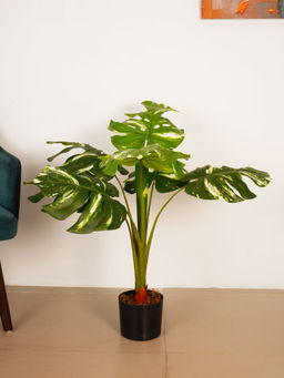 ARICK DECOR - 2.8Ft Artificial Green Variegated Monstera Plant with Pot