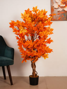 ARICK DECOR - 4Ft Artificial Orange Japanese Maple Tree in Pot